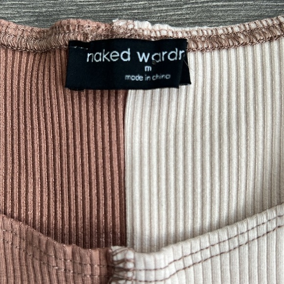 NAKED WARDROBE Ribbed Criss Cross Crop Top Size Medium Neutral Tan Y2K Retro 90s - Picture 4 of 10